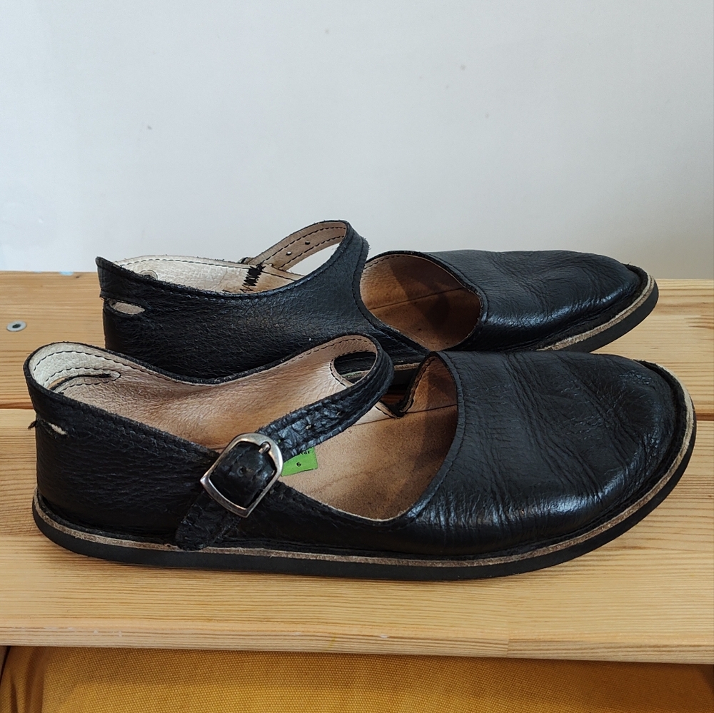 Black Leather Barefoot Mary Jane Flats Soft Star